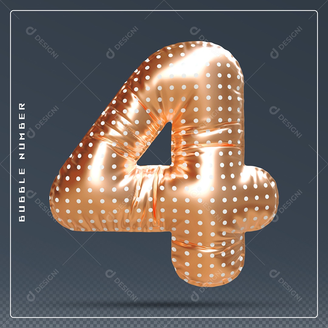 Elemento 3D Número 4 Dourado E Brancopara Composição PSD