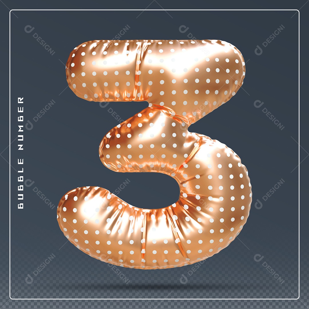 Elemento 3D Número 3 Dourado E Branco para Composição PSD
