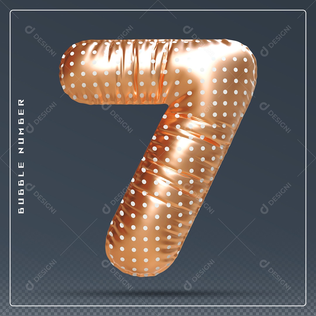 Elemento 3D Número 7 Dourado E Branco para Composição PSD