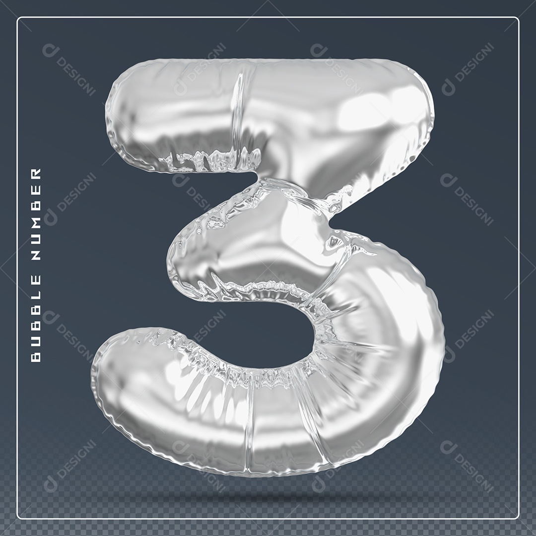 Elemento 3D Número 3 Branco para Composição PSD