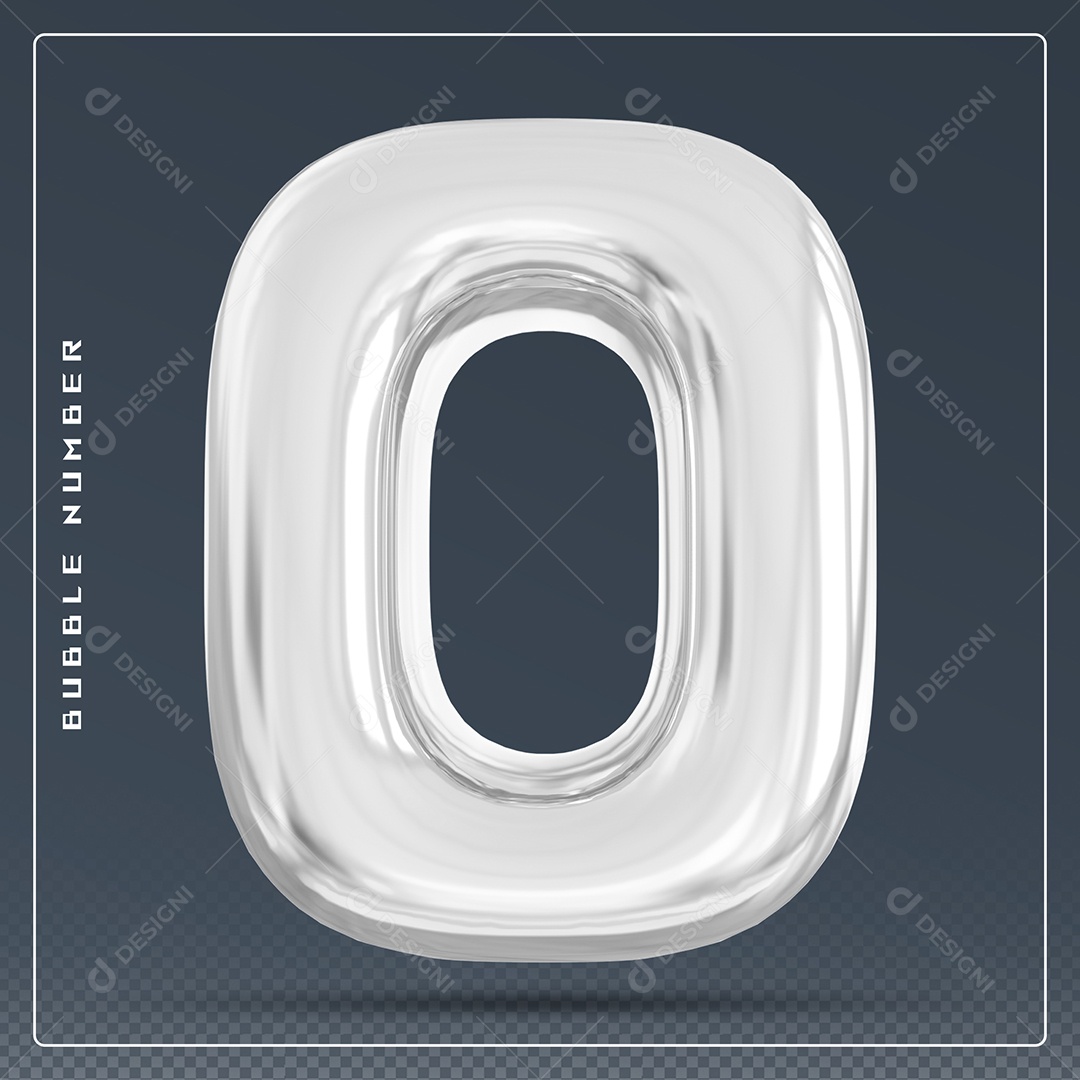 Elemento 3D Número 0 Branco para Composição PSD