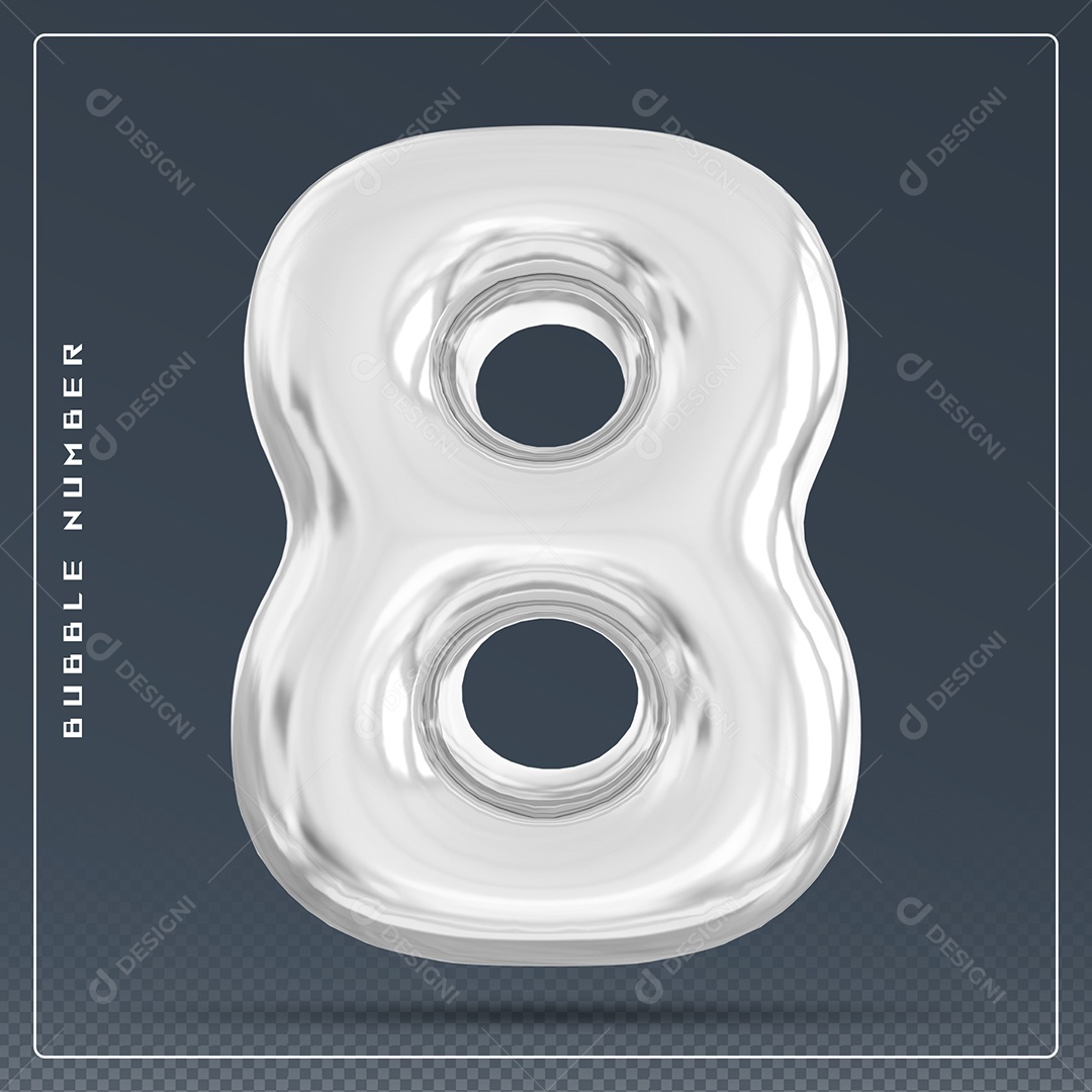 Elemento 3D Número 8 Branco para Composição PSD