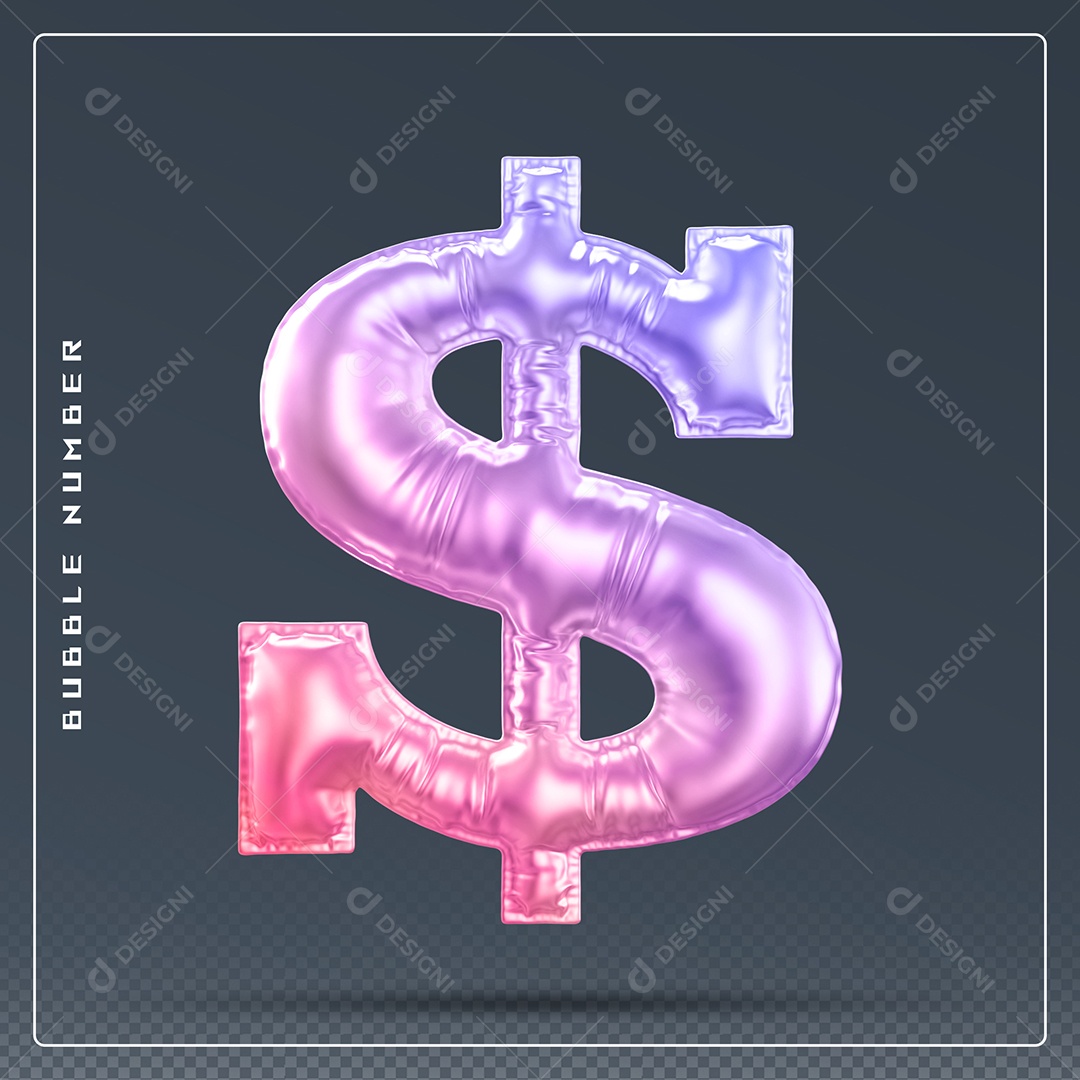 Elemento 3D Cifrão $ Colorido para Composição PSD
