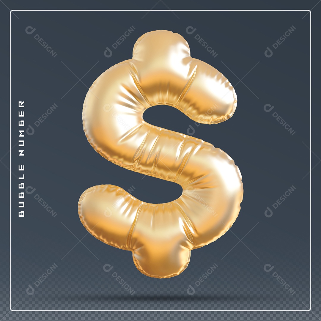 Elemento 3D Cifrão $ Dourado para Composição PSD