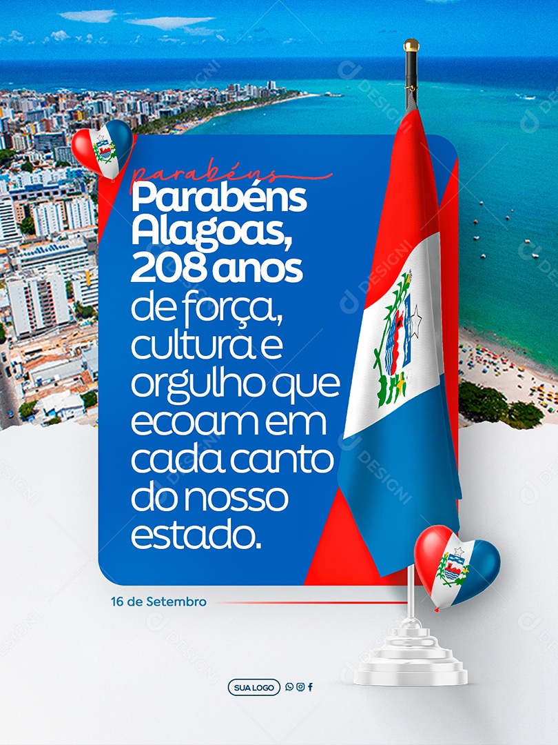 Aniversario Parabéns Alagoas 16 de Setembro Social Media PSD Editável