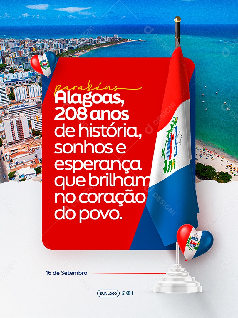 Aniversario Parabéns Alagoas 16 de Setembro Social Media PSD Editável