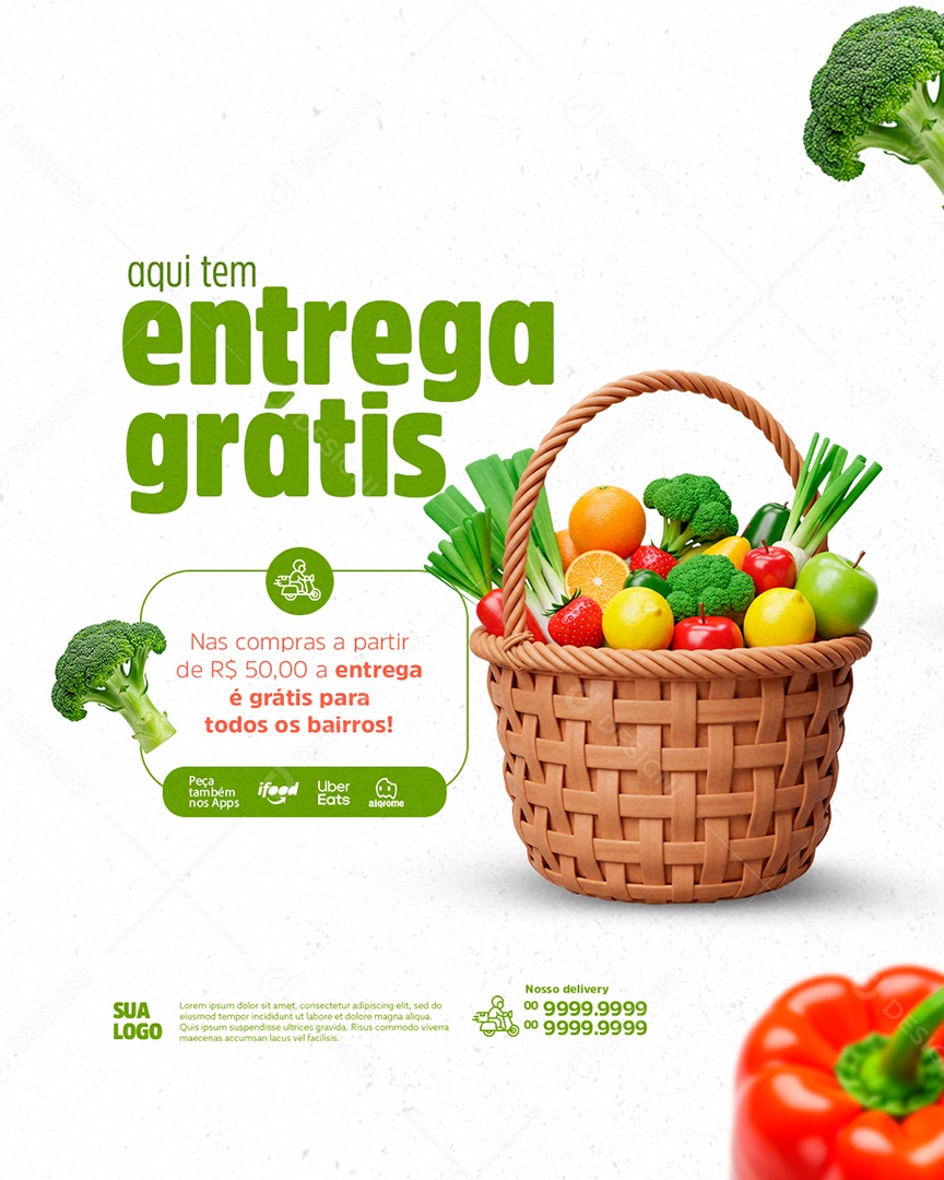 Hortifruti Entrega Grátis Social Media PSD Editável