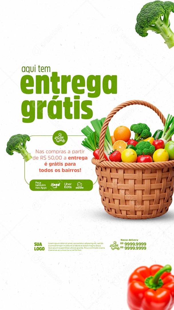 Story Hortifruti Entrega Grátis Social Media PSD Editável
