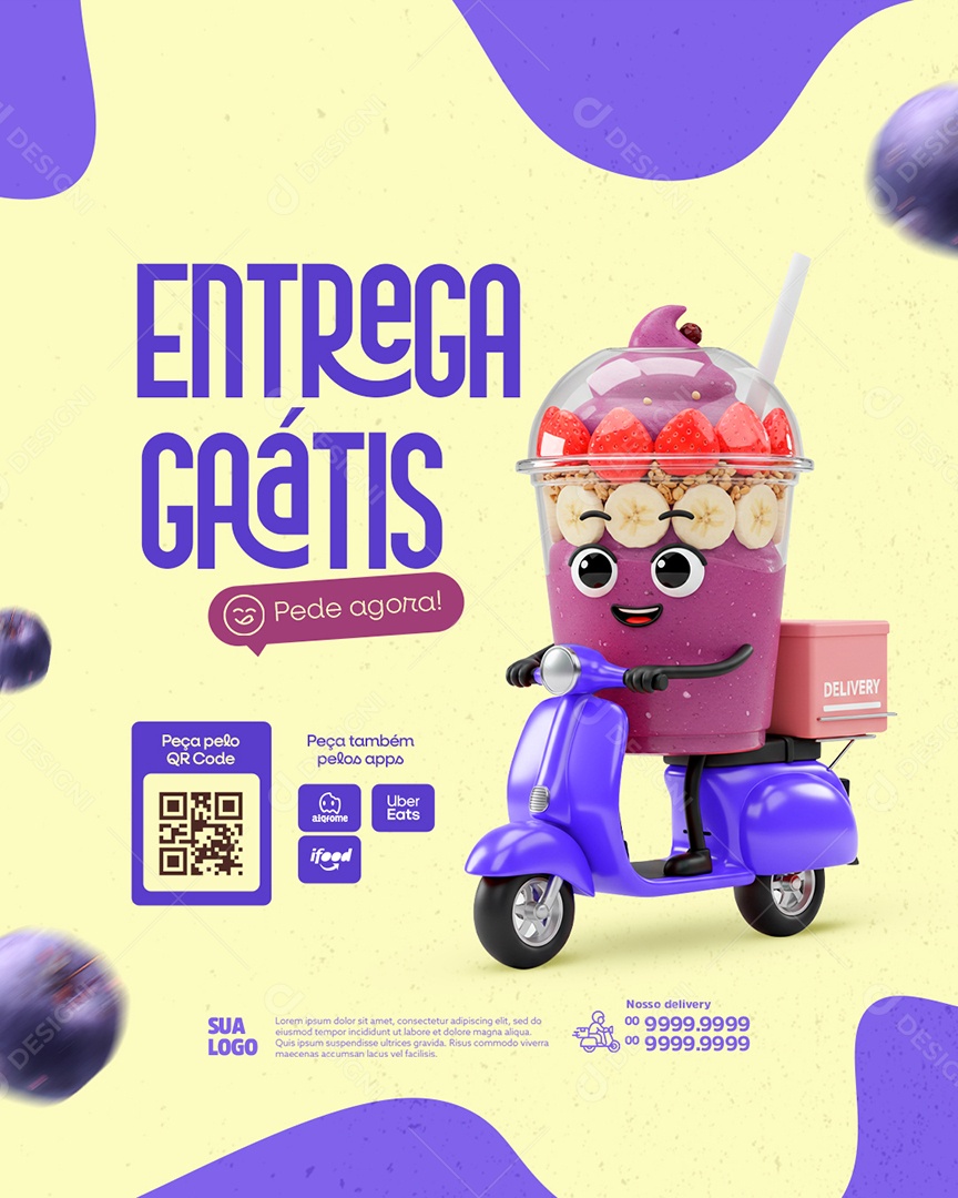 Açaiteria Entrega Grátis Social Media PSD Editável