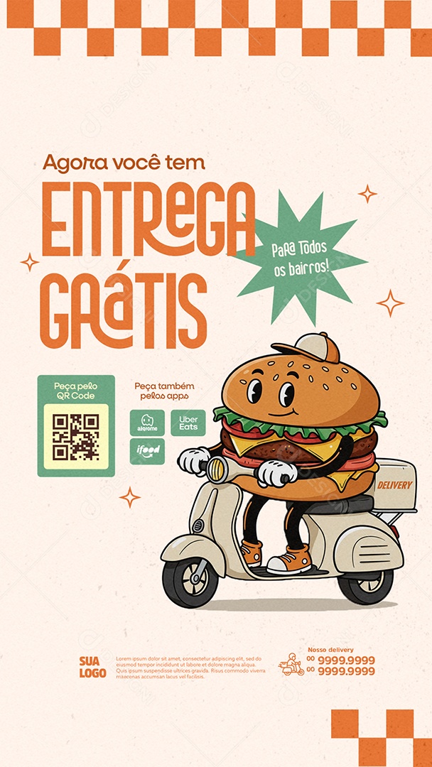 Story Hamburgueria Entrega Grátis Social Media PSD Editável