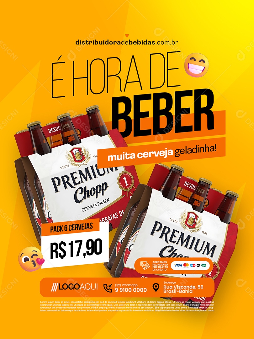 Distribuidor de Bebidas È Hora de Beber Muita Cerveja Geladinha Social Media PSD Editável