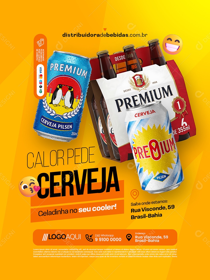 Distribuidor de Bebidas Calor Pede Cerveja Social Media PSD Editável