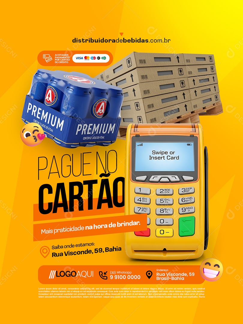 Distribuidor de Bebidas Pague no Cartão Social Media PSD Editável
