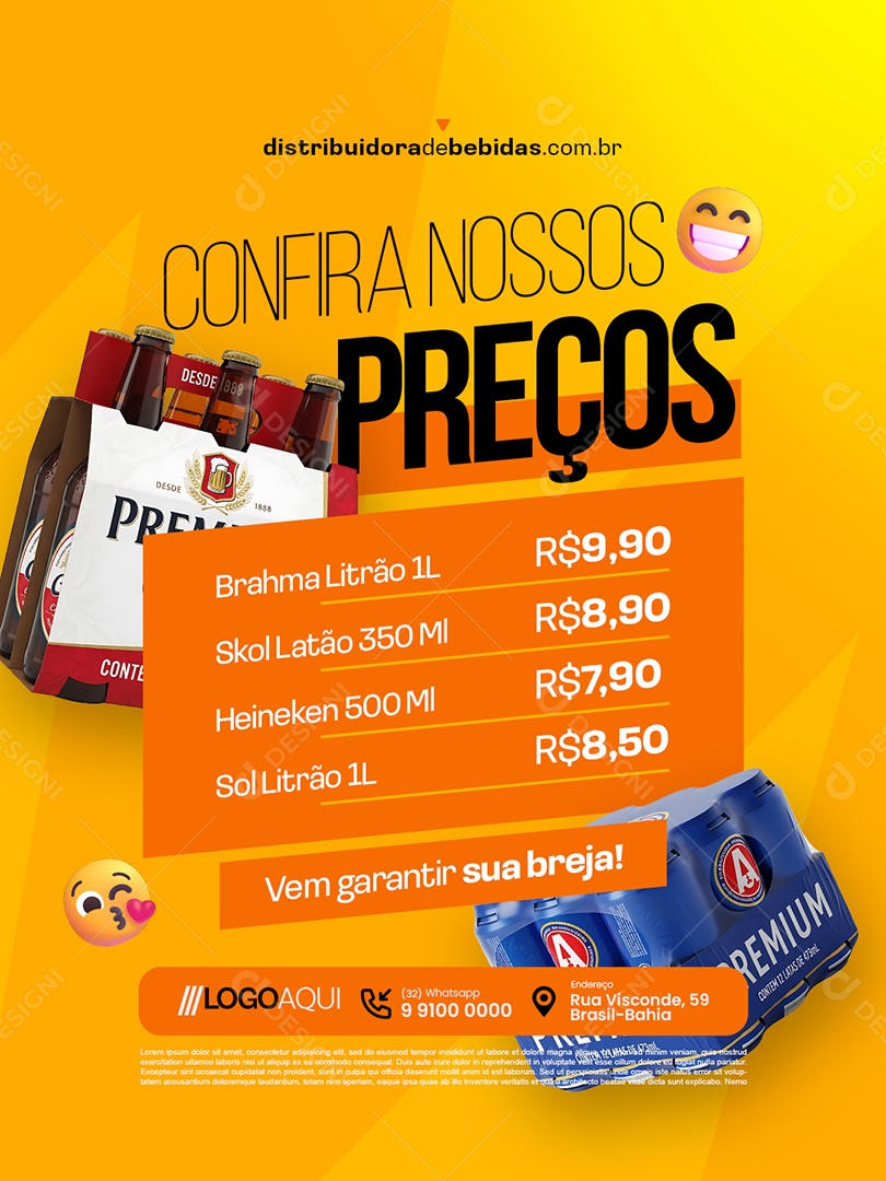 Distribuidor de Bebidas Confira Nossos Preços Social Media PSD Editável