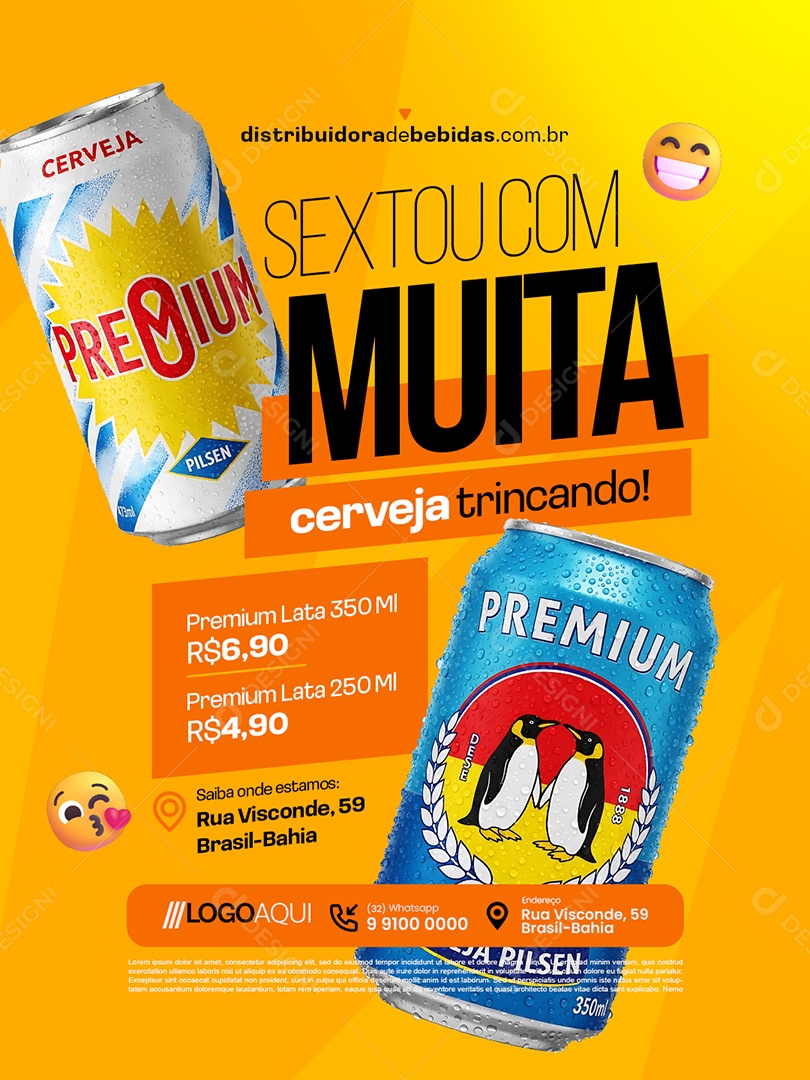 Distribuidor de Bebidas Sextou com Muita Cerveja Social Media PSD Editável