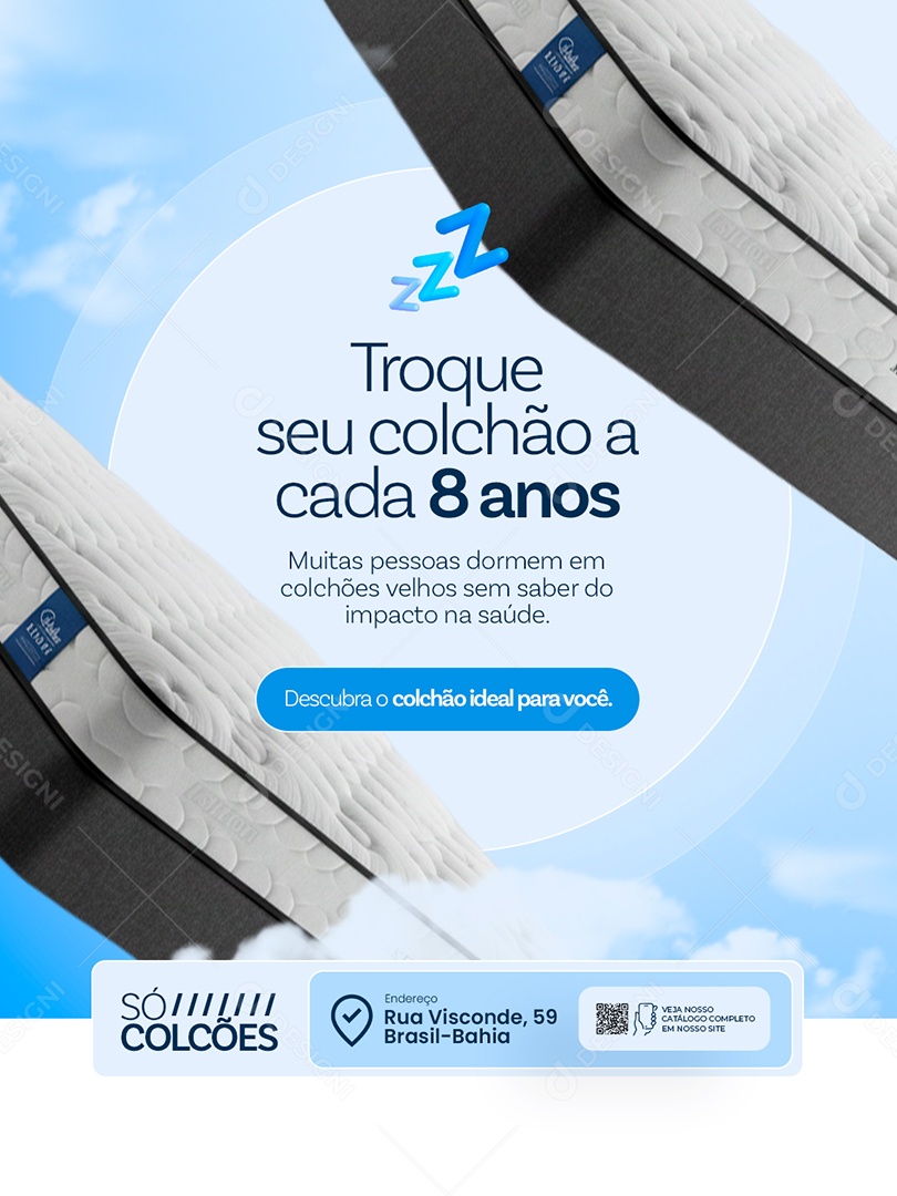 Loja de Colchão Troque seu Colchão a Cada Oito Anos Social Media PSD Editável