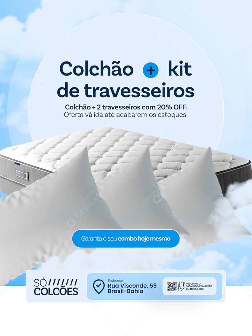 Loja de Colchão Kit de Travesseiros Social Media PSD Editável