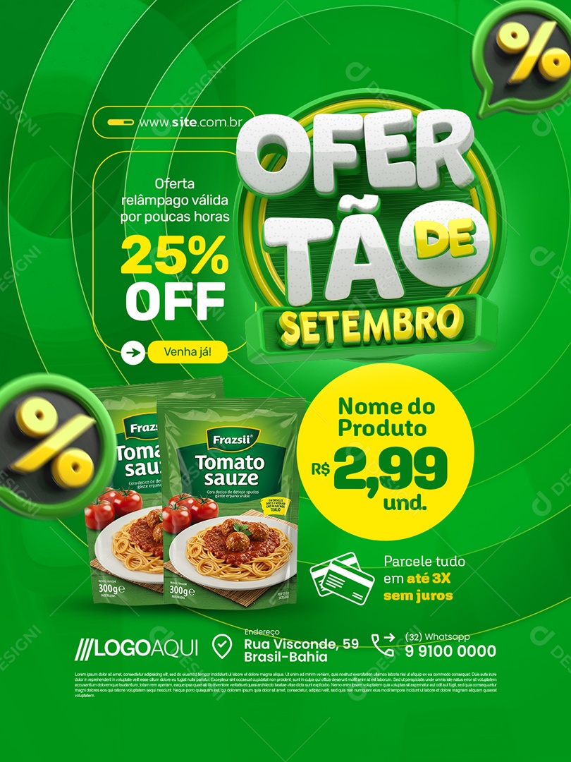 Supermercado Ofertão de Setembro Oferta Relâmpago 25% Off Social Media PSD Editável