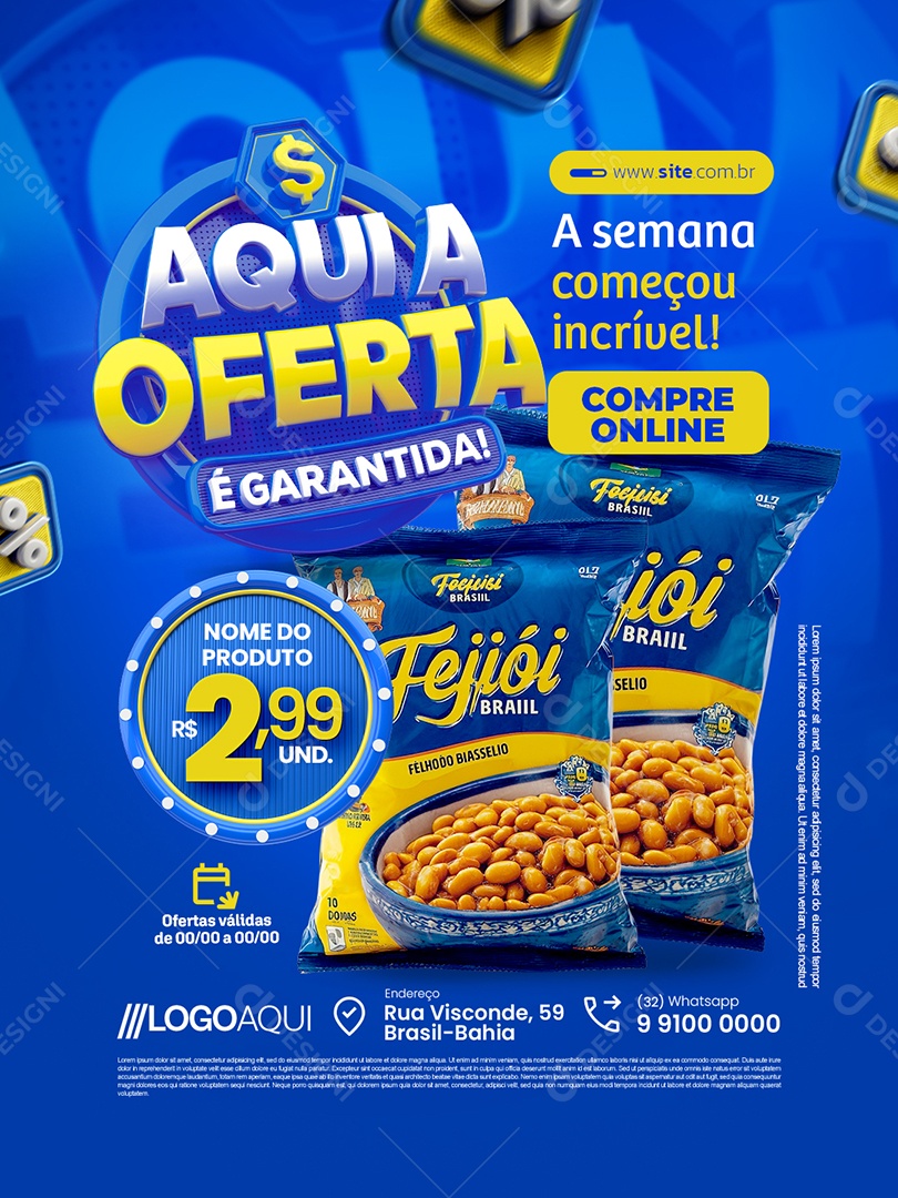 Supermercado Aqui a Oferta é Garantida Feijão Social Media PSD Editável