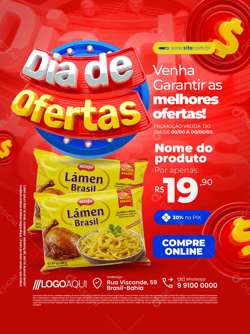 Supermercado Dia de Ofertas Miojo Social Media PSD Editável
