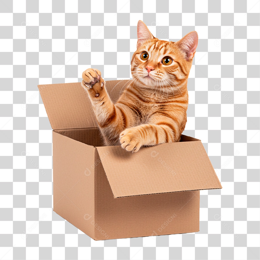 Gato Brincando em Caixa PNG Transparente