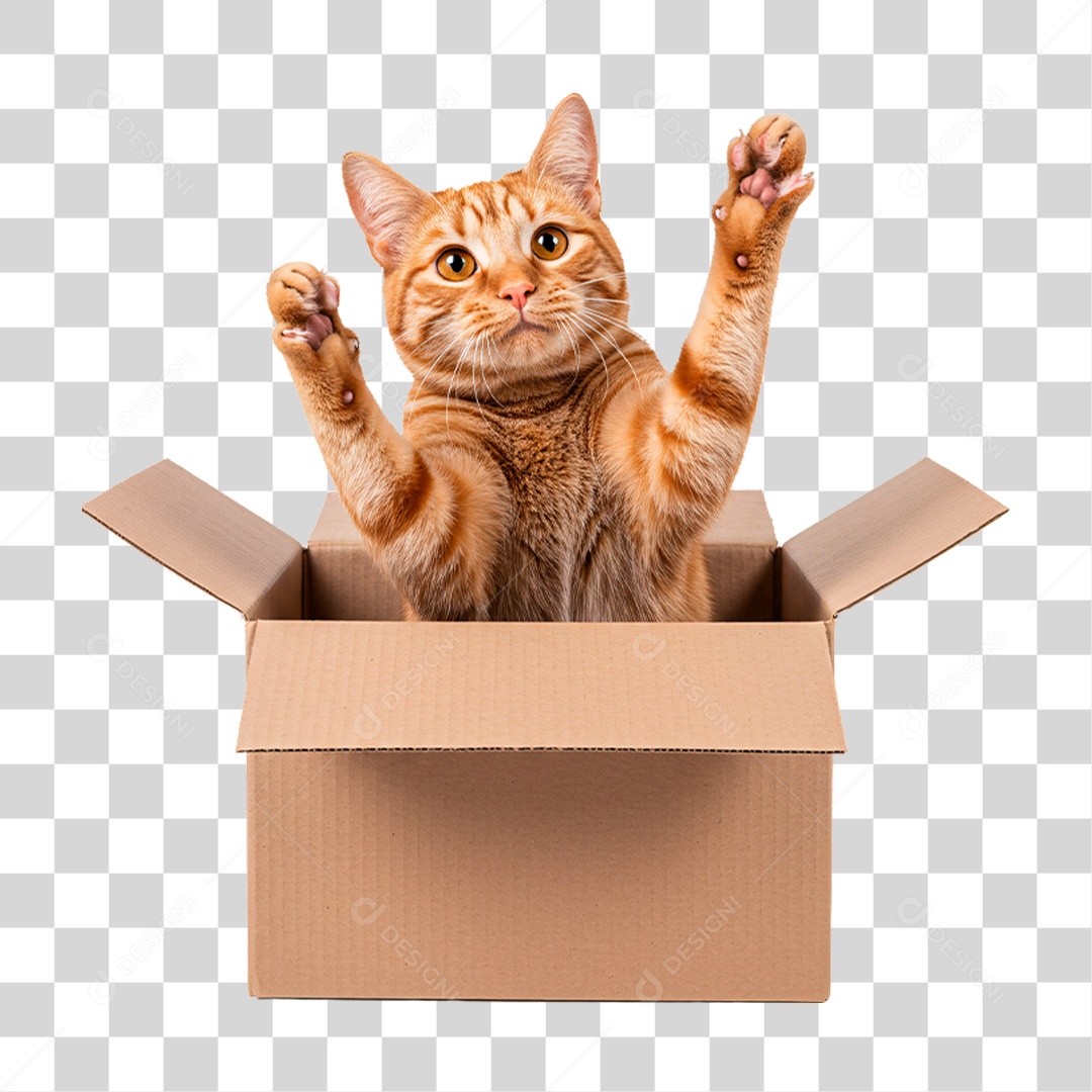 Gato Brincando em Caixa PNG Transparente