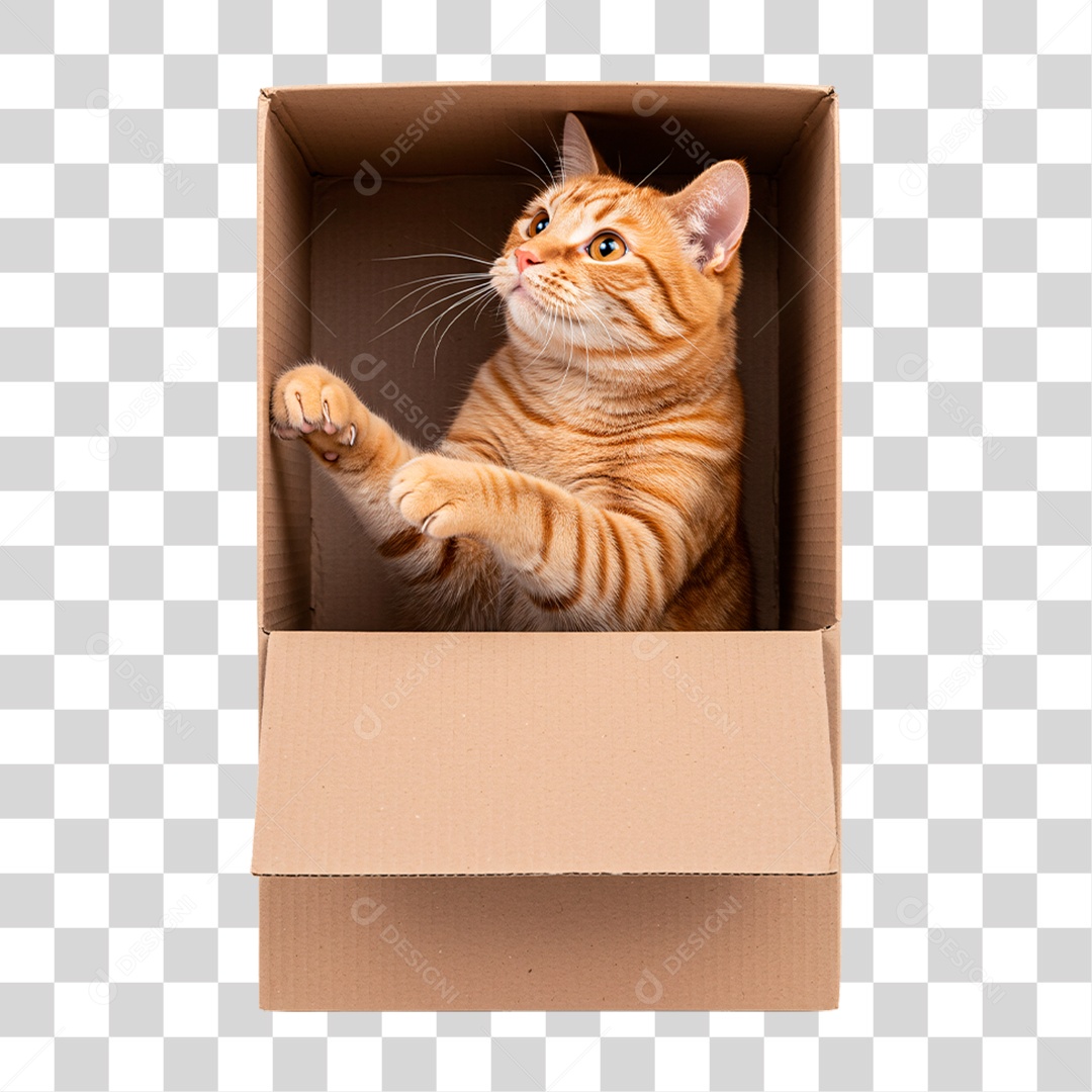 Gato Brincando em Caixa PNG Transparente