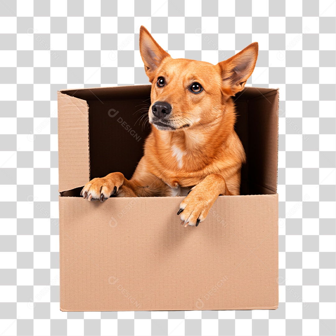 Cachorro Dentro da Caixa PNG Transparente