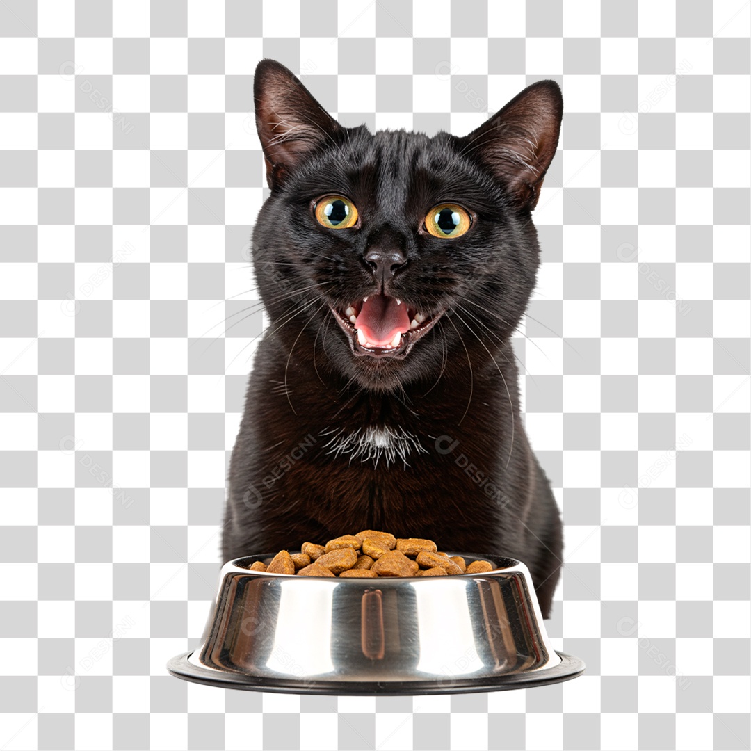 Gato Comendo Ração PNG Transparente