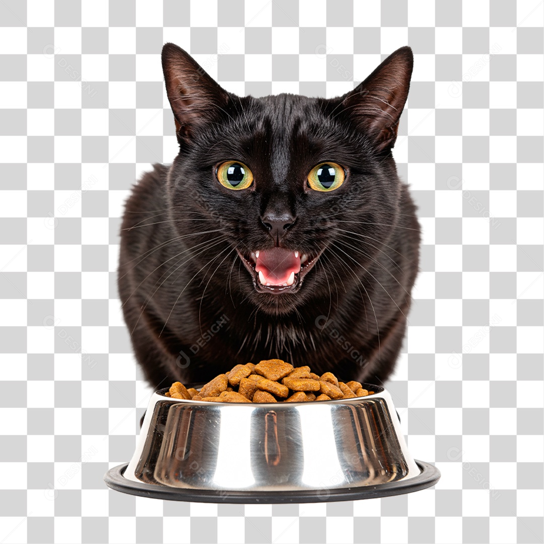 Gato Comendo Ração PNG Transparente