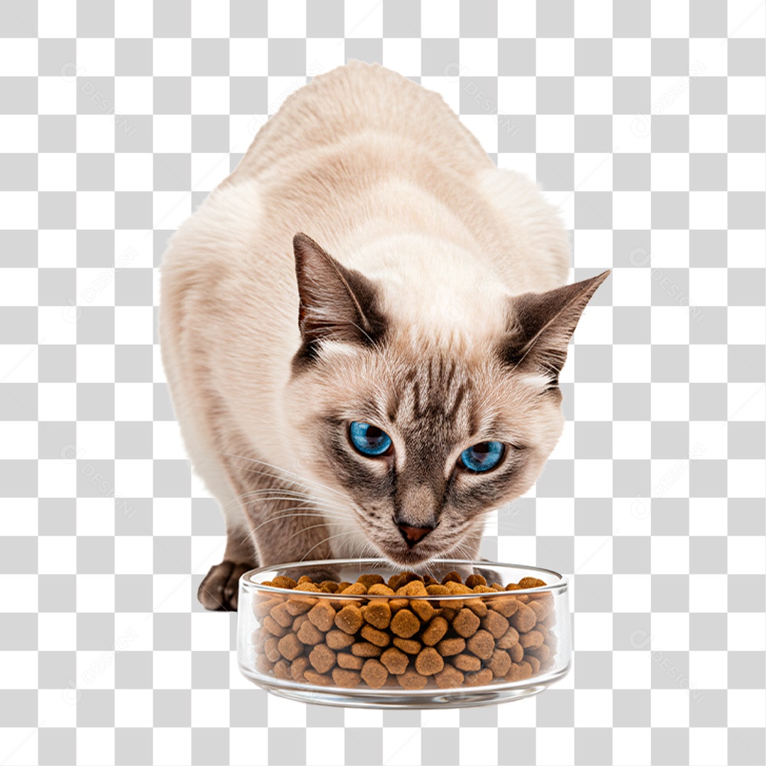 Gato Comendo Ração PNG Transparente