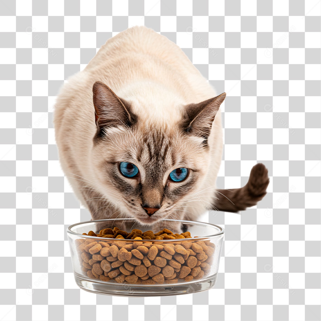 Gato Comendo Ração PNG Transparente