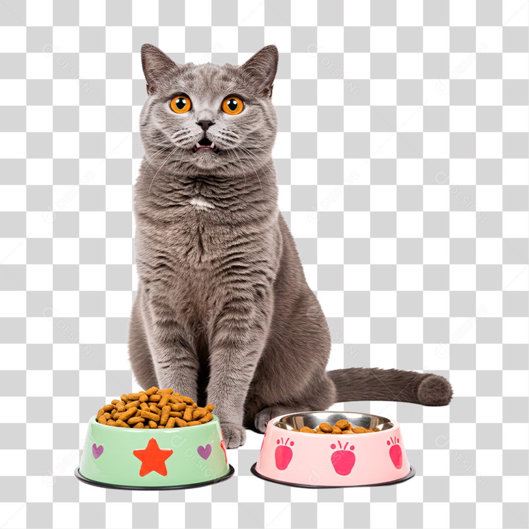 Gato Comendo Ração PNG Transparente