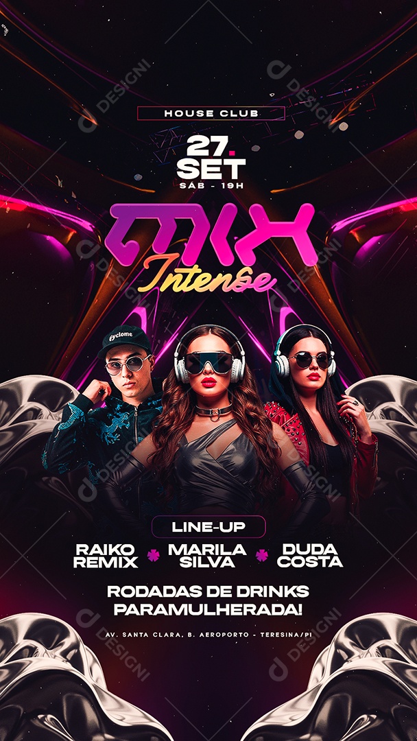 Story Flyer Próximos Shows Mix Intense House Club Social Media PSD Editável