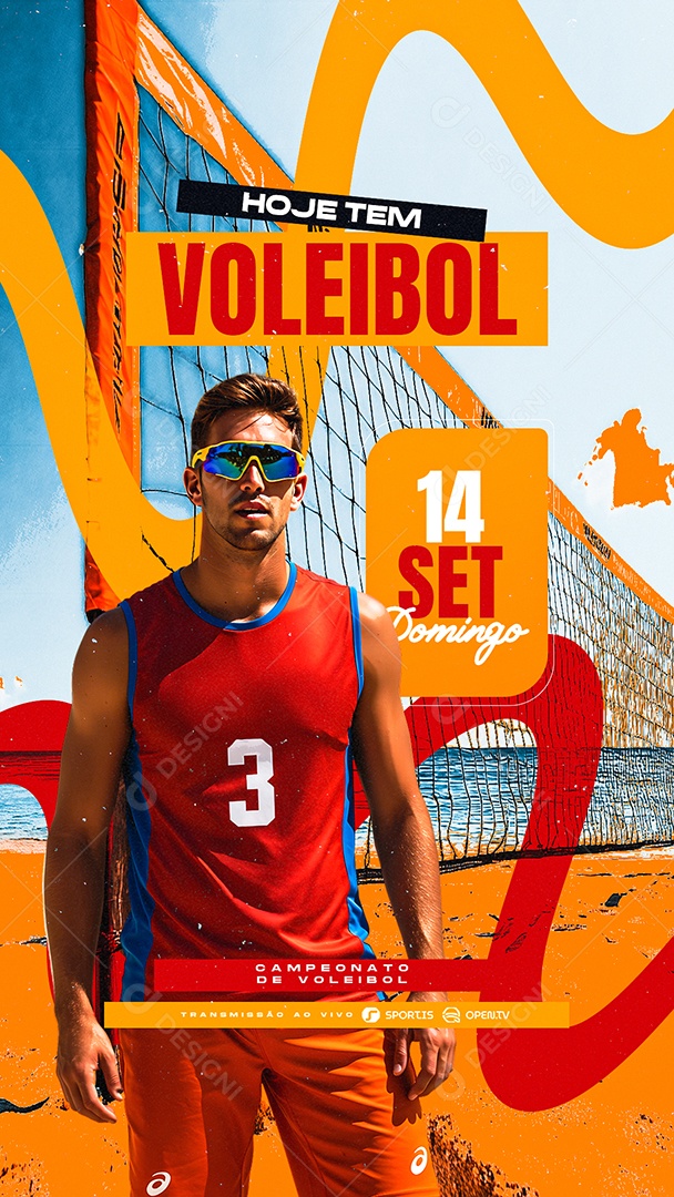 Story Campeonato de Voleibol Hoje Tem Social Media PSD Editável