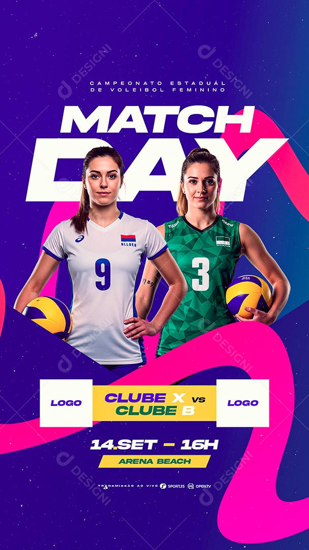 Story Campeonato Estadual de Voleibol Feminino Match Day Social Media PSD Editável