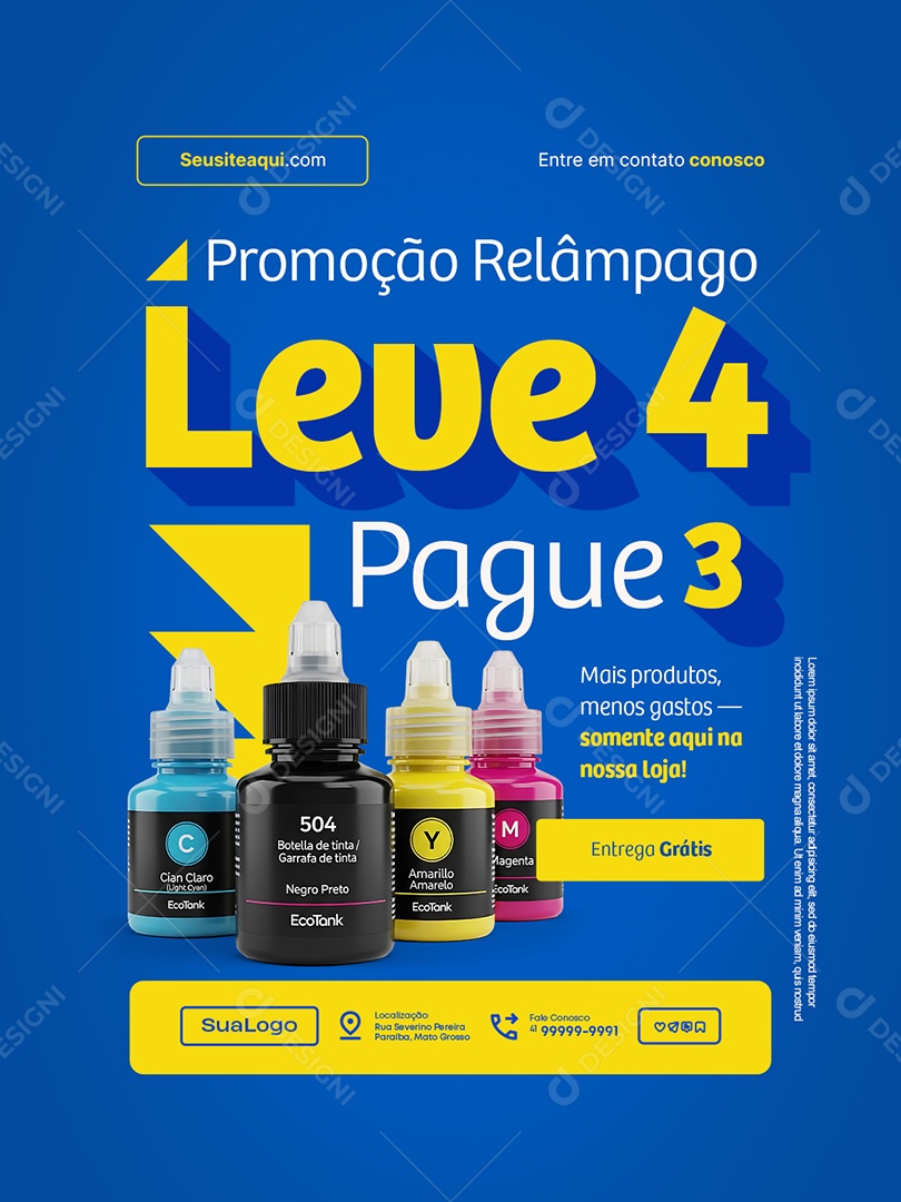 Loja Insumo de Impressão Promoção Relâmpago Leve 4 Pague 3 Social Media PSD Editável