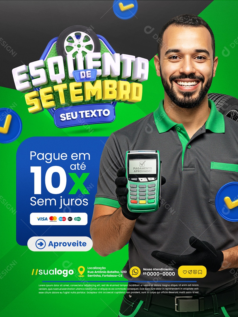 Esquenta de Setembro Loja de Pneus Pague em Até 10x Sem Juros Social Media PSD Editável