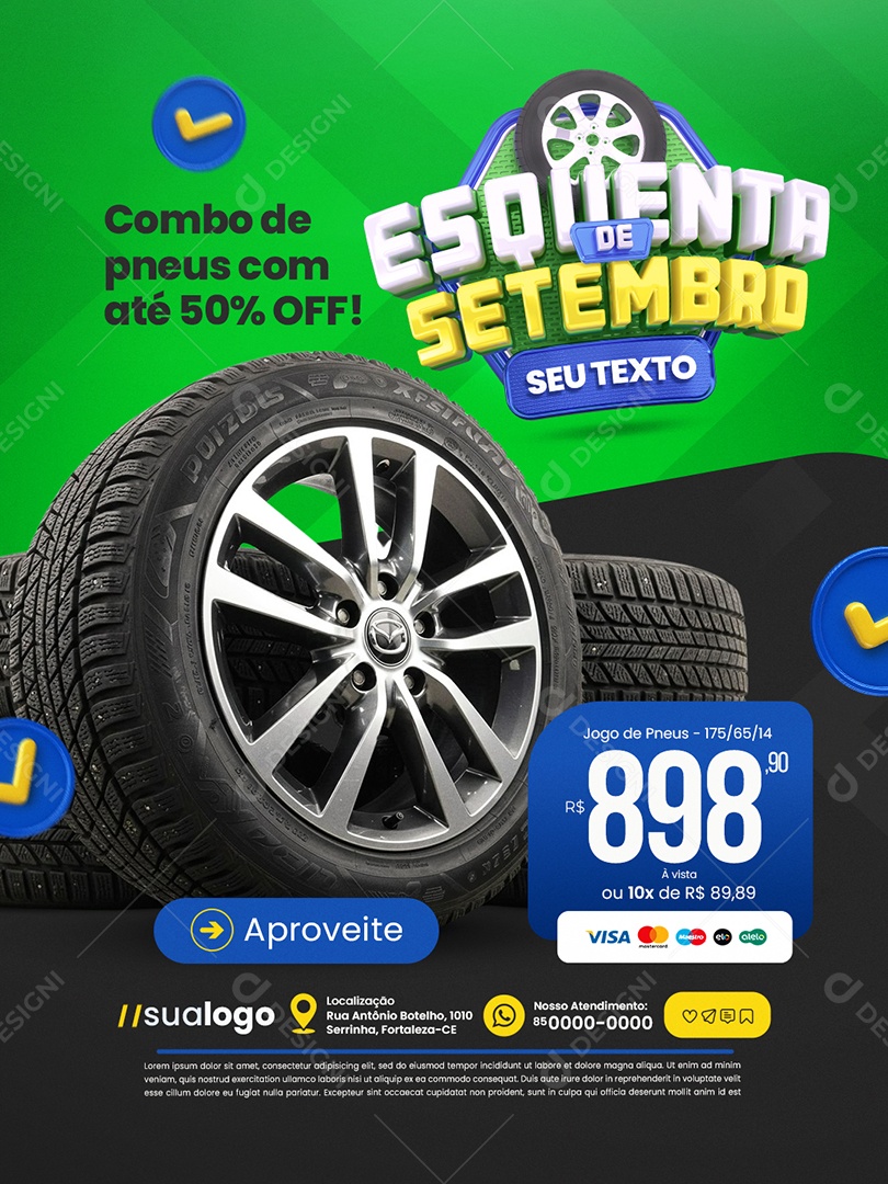 Esquenta de Setembro Loja de Pneus Combo de Pneus Social Media PSD Editável
