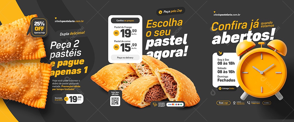 Carrossel Pastelaria Escolha o Seu Pastel Agora Social Media PSD Editável