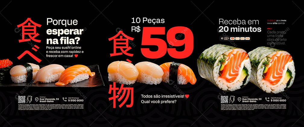 Carrossel Sushi Porque Esperar na Fila Social Media PSD Editável