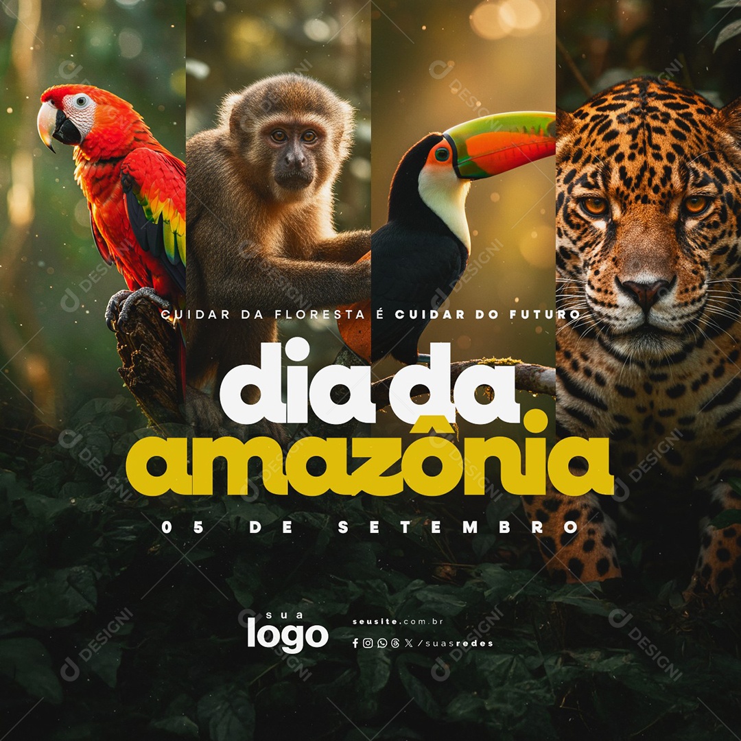 Dia da Amazônia 05 de Setembro Cuidar da Floresta é Cuidar do Futuro Social Media PSD Editável