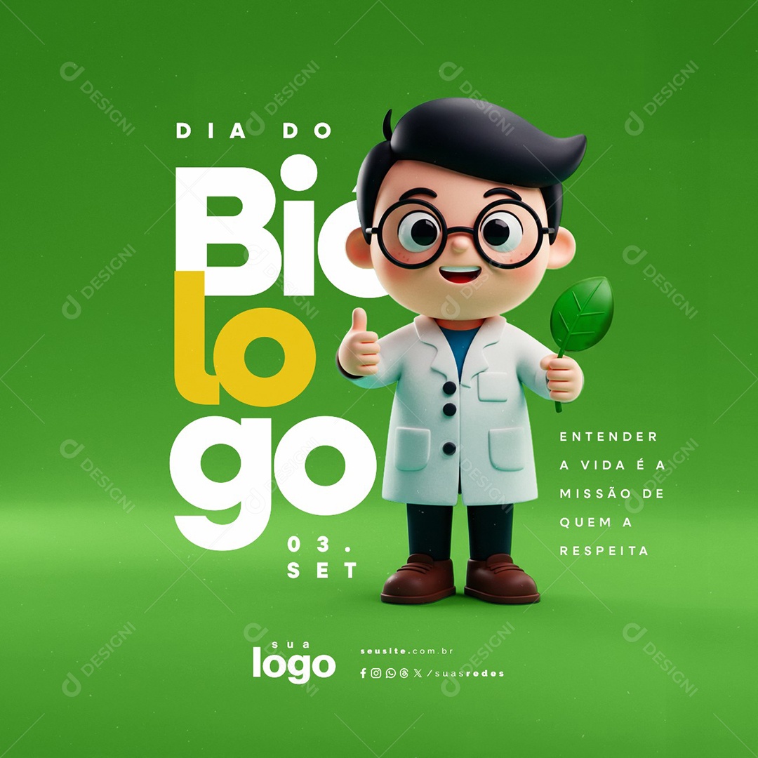 Dia do Biólogo 03 de Setembro Entender a Vida é a Missão de Quem a Respeita Social Media PSD Editável