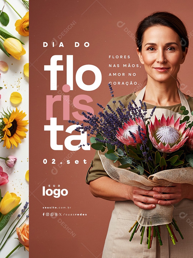 Dia do Florista 02 de Setembro Flores nas Mãos Social Media PSD Editável
