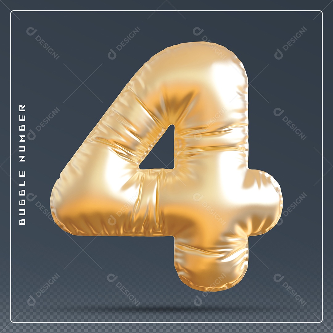 Elemento 3D Número 4 Dourado para Composição PSD