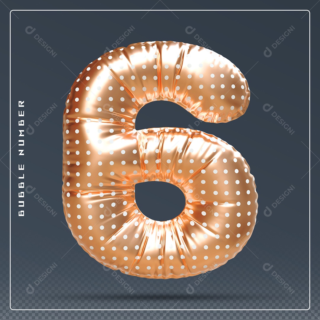 Elemento 3D Número 6 Dourado E Branco para Composição PSD