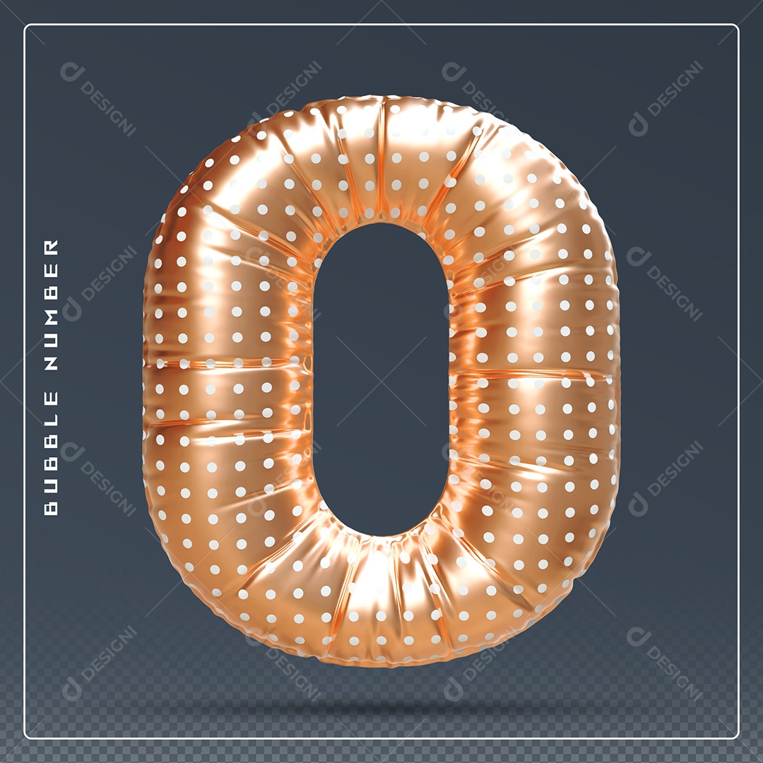 Elemento 3D Número 0 Dourado E Branco para Composição PSD