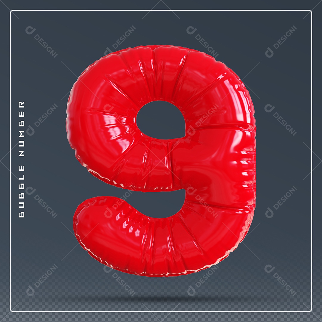 Elemento 3D Número 6 Vermelho para Composição PSD