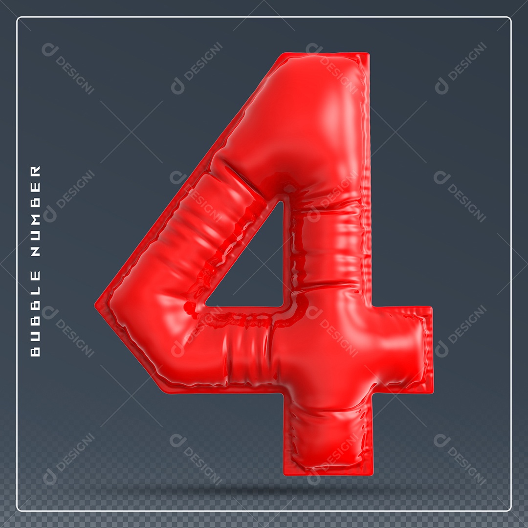 Elemento 3D Número 4 Vermelho para Composição PSD