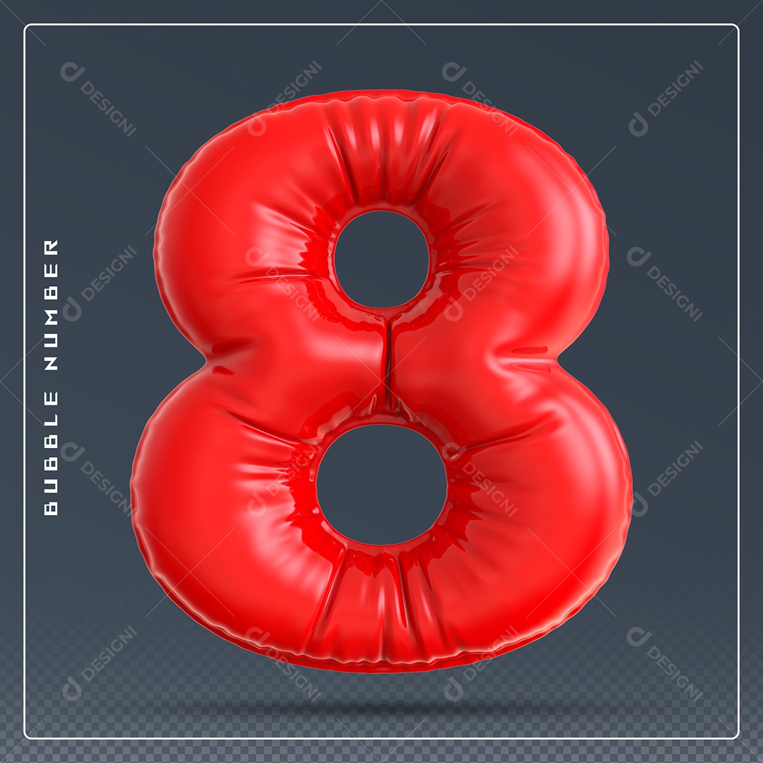 Elemento 3D Número 8 Vermelho para Composição PSD